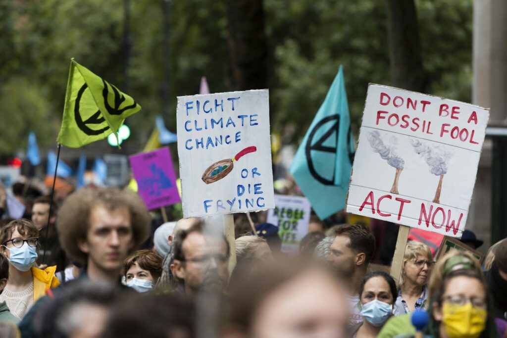 Crowd protesting against climate policy